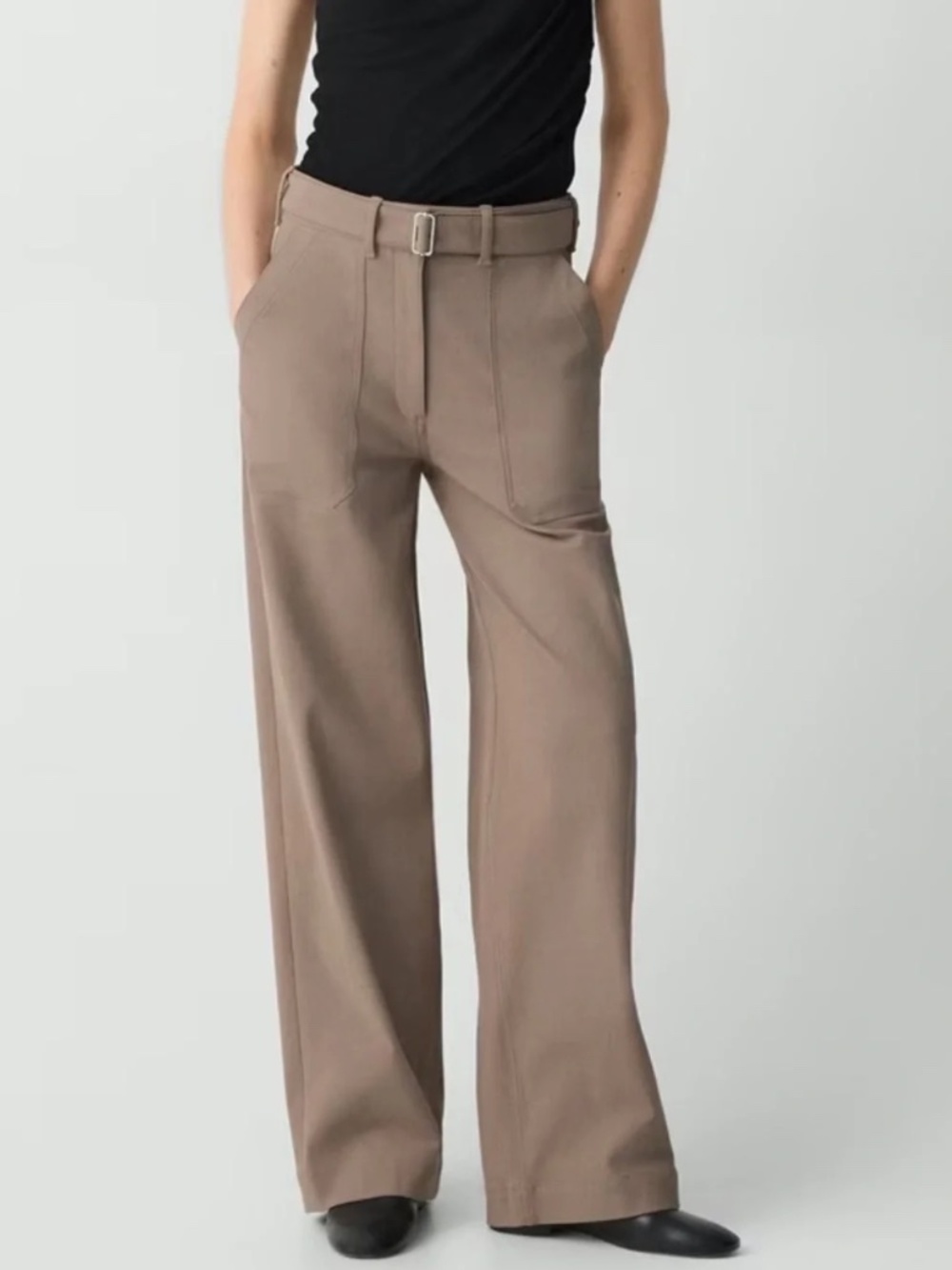 Theory Utility Wide Leg Pants Size 8 Neoteric Twill Taupe